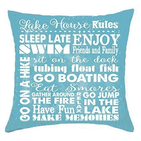 Lake House Rules Life sentiment phrases Lake house rules Sleep late enjoy swim friends and family Cotton Linen Throw Pillow covers Case Cushion Cover Sofa Decorative Square 18 x 18 inch (2) 2 ()