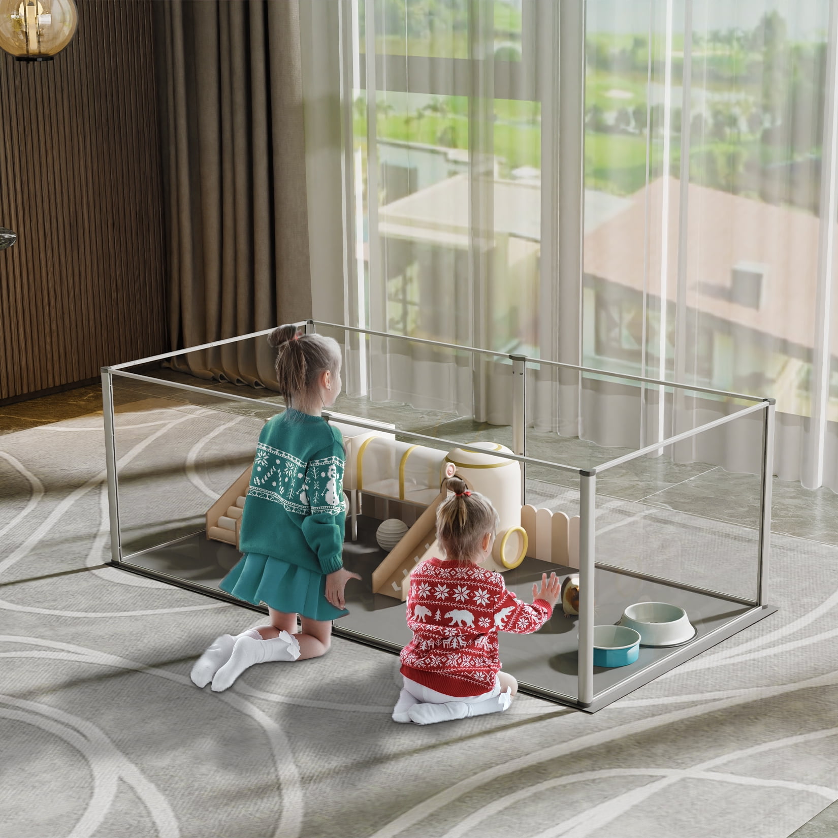 BingoPaw Clear Acrylic Playpen Guinea Pig Fence Play Pen Box with Waterproof Floor Pad for Rabbit, Hedgehogs, Hamsters, Small Animals