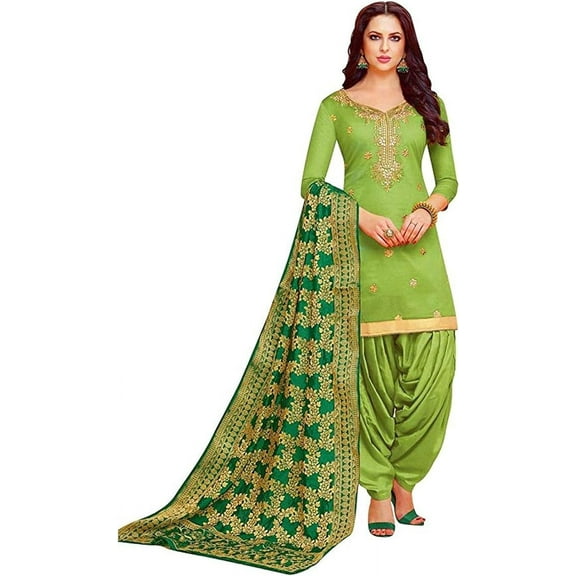 Sewn Punjabi Designer Patiyala Suits Pakistani Indian Shalwar Kameez Dress ( Pista Green, L - 42 )