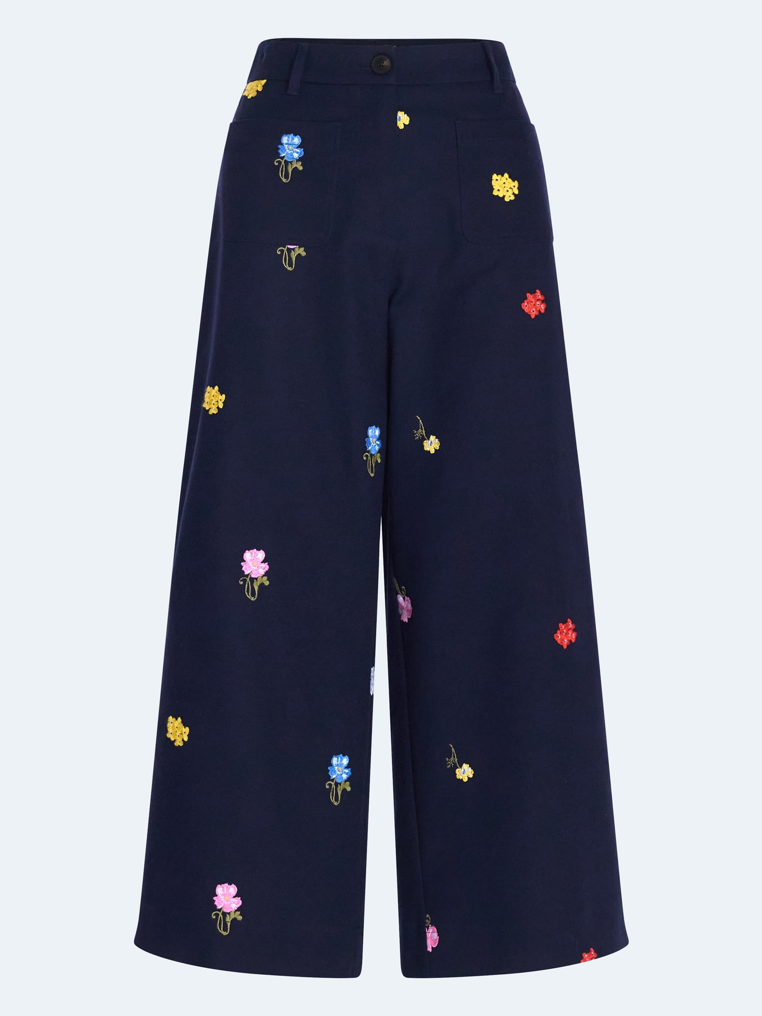 Free Assembly Women's Embroidered Wide Leg Cropped Pants, 26" Inseam, Sizes 0-18