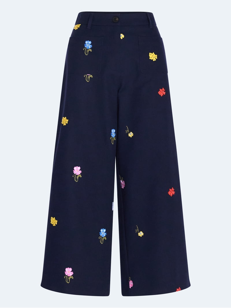 Free Assembly Women's Embroidered Wide Leg Cropped Pants, 26