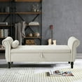 thumbnail image 2 of Storage Bench for Bedroom End of Bed Zarler Rolled Armed Velvet Ottoman Couch Long Bench Bedroom Bench with Storage, Beige, 2 of 8
