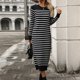 thumbnail image 4 of WILLBEST Vestido de Punto Elegante para Mujer, Ajustado, Largo A Rayas, para Otoño/Invierno. Chica, 4 of 4