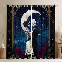 Manfei Skeleton Bride Black Out Curtains, Western Gothic Romantic Curtains Pack of 2 (42x63 Each), Anniversary Valentines Day Bedroom Curtains, Window Curtains Bedroom Decor