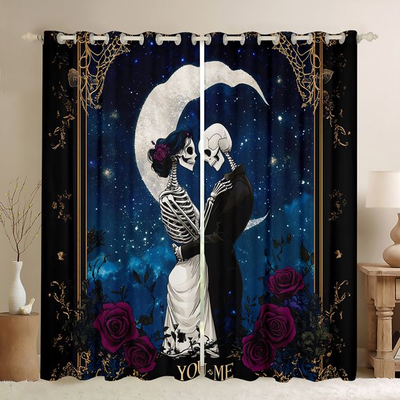 Manfei Skeleton Bride Black Out Curtains, Western Gothic Romantic Curtains Pack of 2 (42x63 Each), Anniversary Valentines Day Bedroom Curtains, Window Curtains Bedroom Decor
