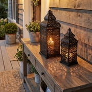 Temple Moroccan Style Lantern Decorative Candle Holder for Home Decor, Black, Set of 2