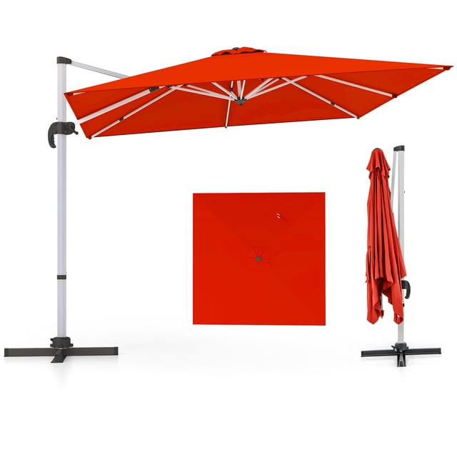 Costway 10 FT Patio Cantilever Umbrella Outdoor Aluminum Hanging Offset Umbrella w/ 360° Rotation Orange