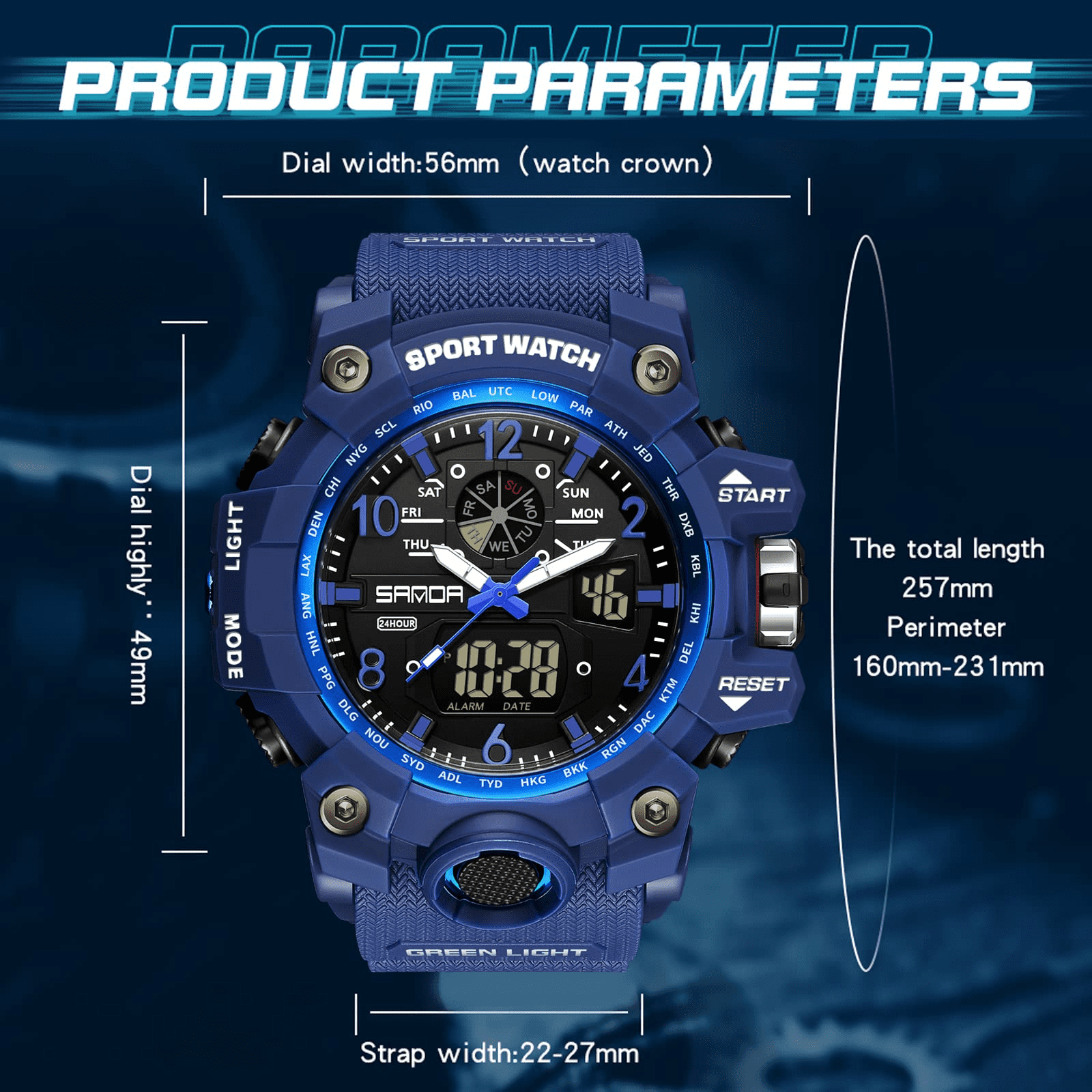 Findtime Mens Sport Watch Waterproof Watches Military Tactical Watch Outdoor Digital Watch Big Face Alarm Stopwatch LED Analog Watch for Men