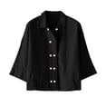 thumbnail image 5 of Women's Cotton Linen Button Down Shirts Casual 3/4 Sleeve Double-Breasted Collared Work Blouses Lightweight Cardigan Black S, 5 of 7