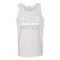 thumbnail image 2 of Wild Bobby My God Is Stronger Than Breast Cancer White Distressed Breast Cancer Awareness Men Tank Top, White, Medium, 2 of 6