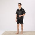 thumbnail image 2 of Defitshape Men's 2 Piece Shorts Pajamas Soft Pj Set Satin Lightweight Silky Summer Lounge Set Thin Spring Loose Lounge Set Black White Large, 2 of 4