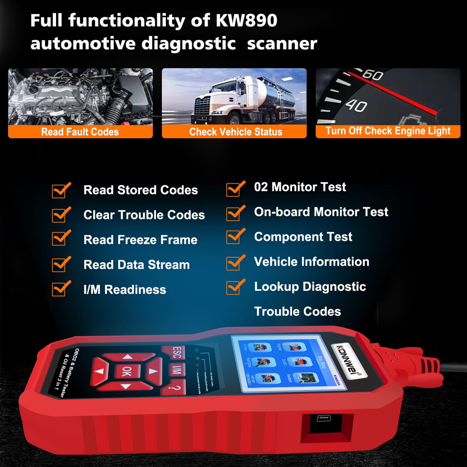 Auto OBD2 Scanner, Bil Live Data & Battery Tester OBDII Engine Fault Code  Reader Automotive Diagnostic Scan Tool För att kontrollera motor/EOBD