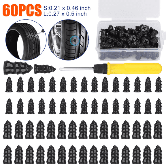60PCS Car Vacuum Tire Repair Nail Rubber Screw Nails  Screwdriver Tool Set w/Box