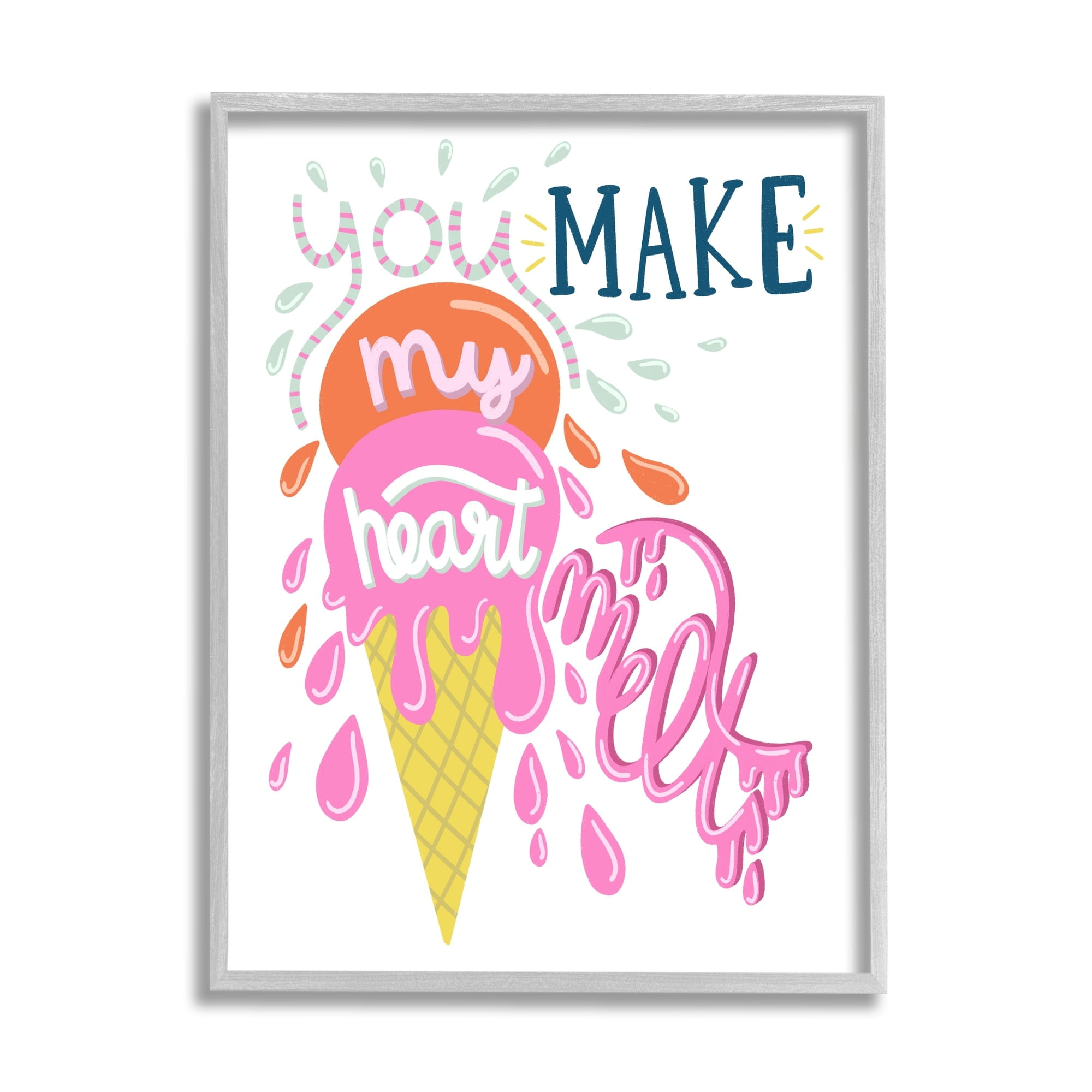 Stupell Industries Make My Heart Melt Summer Ice Cream Treat Graphic Art Gray Framed Art Print Wall Art, Design by Dominika Godette