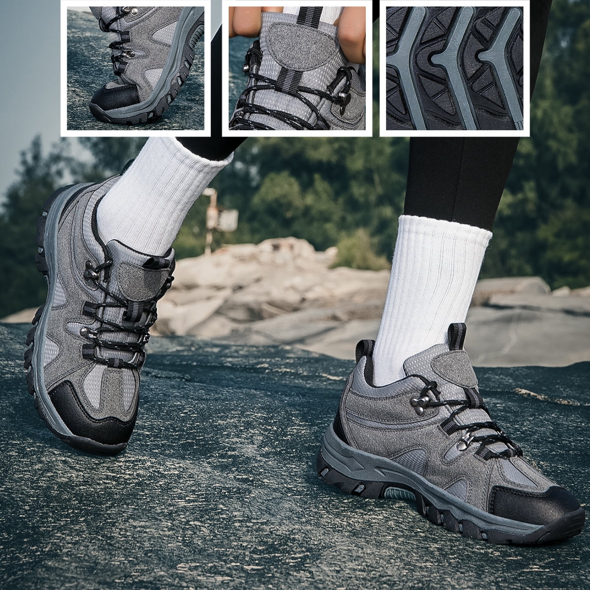 CZV Women's Outdoor Hiking Shoes, Non-Slip Comfortable Work Shoes, Breathable Lightweight Sneakers for Hiking, Camping, Fishing, Casual.Gray