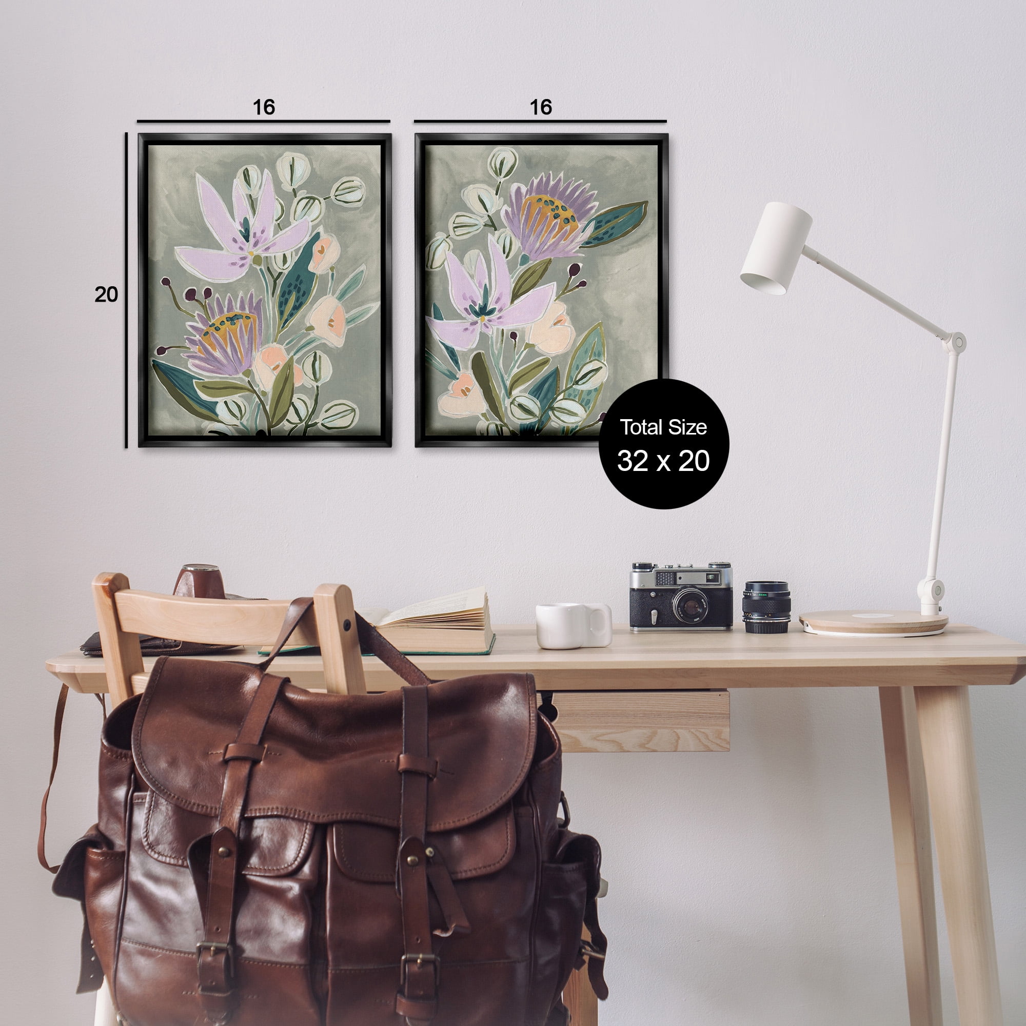 Stupell Industries Abstract Purple Floral Arrangement Botanical & Floral Painting Black Floater Framed Canvas Art Print Wall Art, 17 x 21, Set of 2
