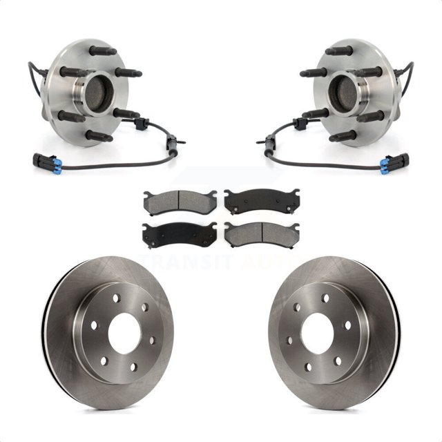 Transit Auto Front Hub Bearing Assembly Disc Brake Rotors and Semi-Metallic Pads Kit for Car 2003-2005 Chevrolet Astro GMC Safari RWD KBB-105907