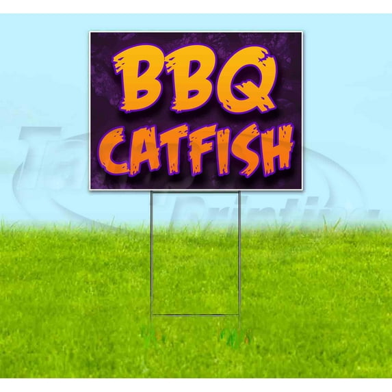 BBQ Catfish (18" x 24") Yard Sign, Includes Metal Step Stake