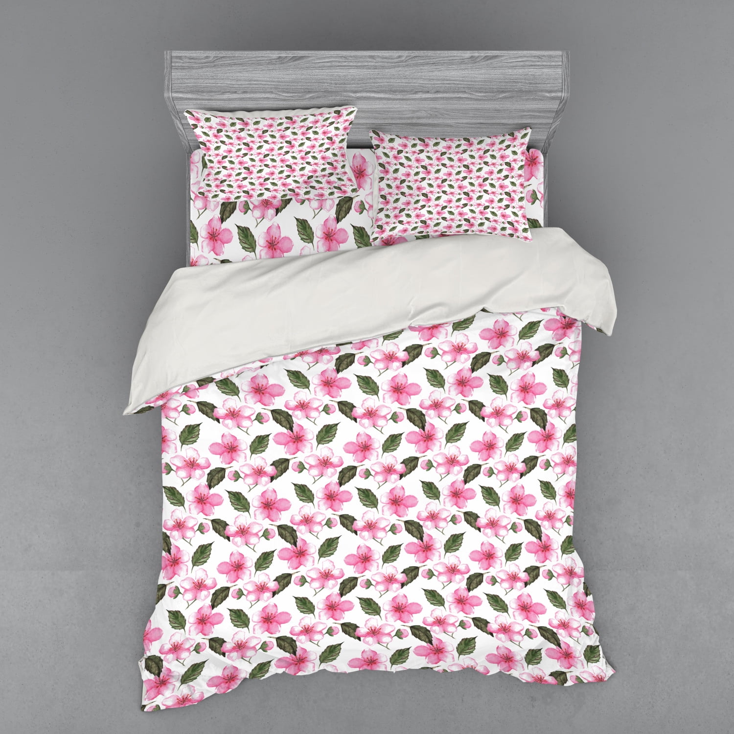 Floral Duvet Cover Set, Sakura the Cherry Blossom Flowers with Leaves ...