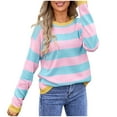 thumbnail image 1 of Chandail pour Femmes Col Rond Manches Longues Chandail Rayé Tricoté à Blocs de Couleur Hauts Chandails en Molleton pour Femmes P-166 Rose-A L, 1 of 7