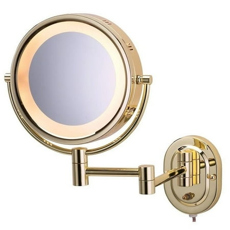 - 14.5 in. L x 9.75 in. Lighted Wall Mirror in Bright Brass