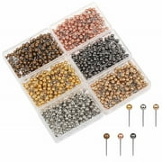 Honrane Metallic Color Push Pin Set: 480/500Pcs with Clear Plastic Box, Round Ball Head, Cork Bulletin Board, Whiteboard, Wall Map, Photo Fixing Thumbtack for Office Home Supplies