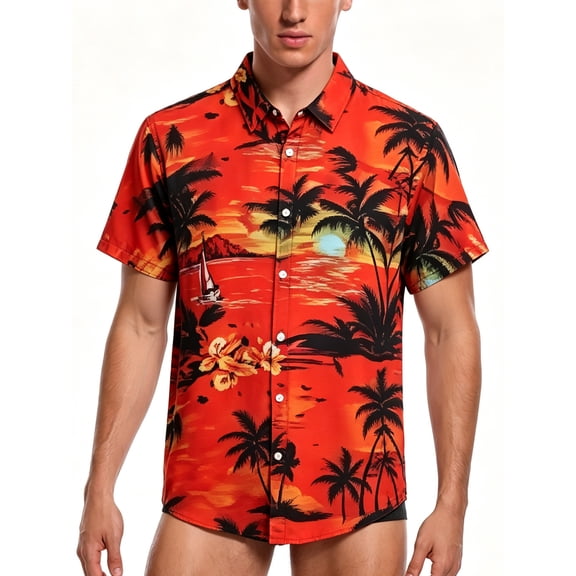 LALAMELON Men's Hawaiian Shirt Button Down Tropical Holiday Beach Shirts Casual Short Sleeve Tops