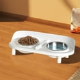 thumbnail image 2 of Elevated Cat Bowl, Raised Cat Food and Water Bowl Set for Indoor Cats, Splash Proof with 2 Stainless Steel Pet Food Bowls for Cats and Puppies, Whisker Fatigue and Dishwasher Safe - White, 2 of 6