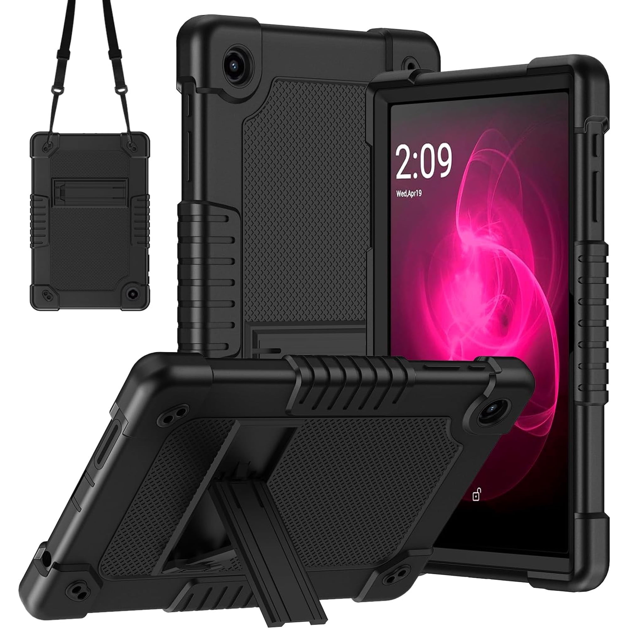 Hoibon For T-Mobile REVVL Tab 2 5G 10.1 Inch Tablet 2025 Release Case Hybrid Soft Silicone+Hard Back Shell Built in Shoulder Strap Kickstand for T-Mobile REVVL Tab 2 10.1 inch Tablet - BlackBlack