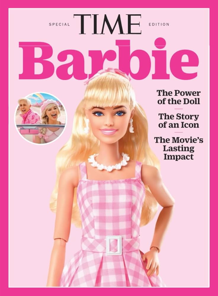Barbie Doll Margot Wearing Pink and White Gingham Dress Bundled with Magazine