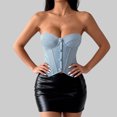 thumbnail image 6 of LEAVINGSUO Corset Tops for Women Vintage Court Style Plaid Strapless Shaping Top Boned Slim Waist Pointed Hem Bustier Club Daily Outfit Blue S, 6 of 6