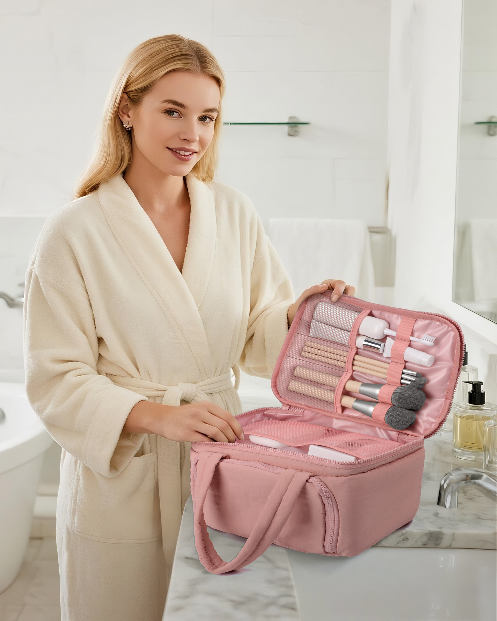 Hotor Travel Toiletry Bag, Wet & Dry Separation, Dark Pink photo 2