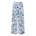 thumbnail image 5 of WTOBBY Women's Floral Print Wide Leg Pants with High Waist Drawstring Loose Casual Trousers and Convenient Pockets for Comfortable Fit ,Blue L, 5 of 6