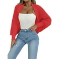 thumbnail image 3 of Women Open Front Ribbed Knit Crop Drop Shoulder Long Sleeve Solid Loose Fit Knitted Crop Cardigan Shrug Red One size, 3 of 9