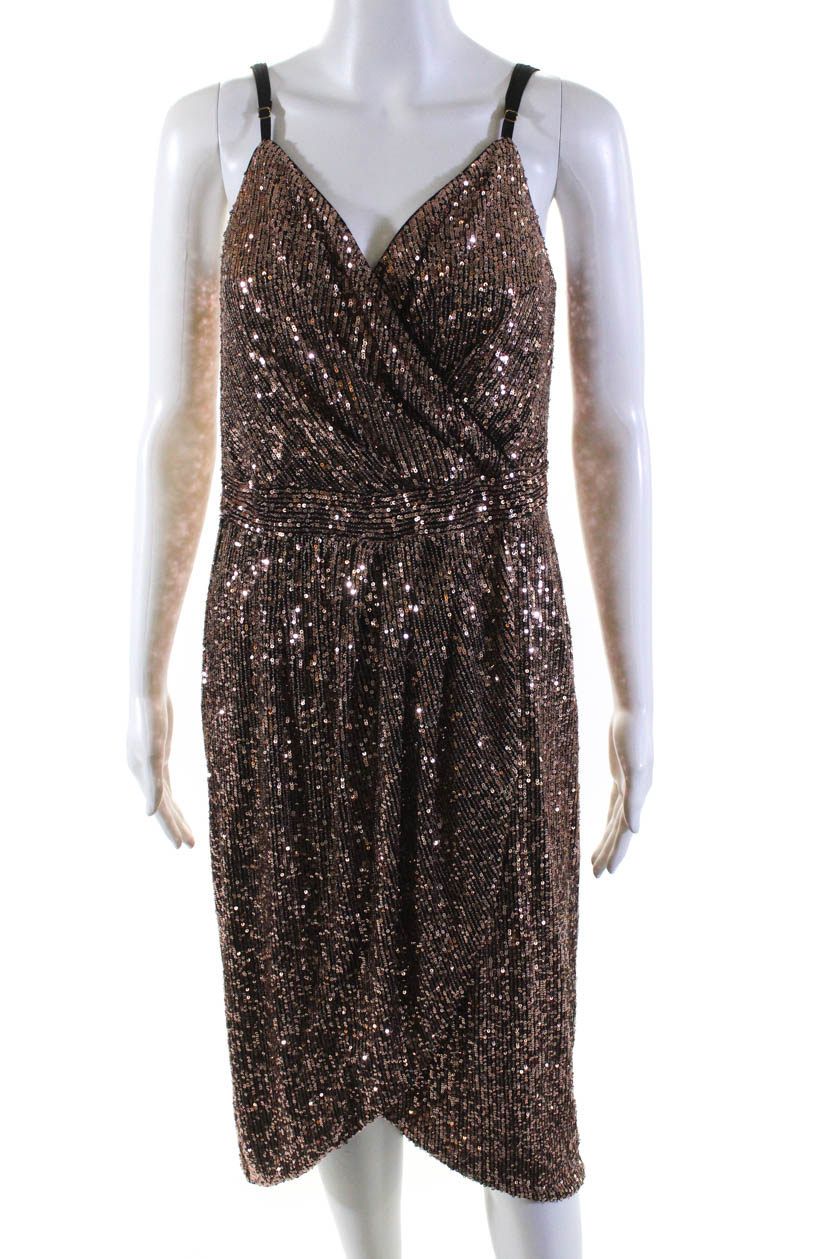 Womens Gold Sequin Midi Dress Size 