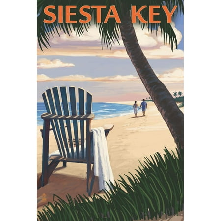 Siesta Key, Florida - Adirondack Chair on the Beach Coastal Scene Travel Ad Print Wall Art By Lantern