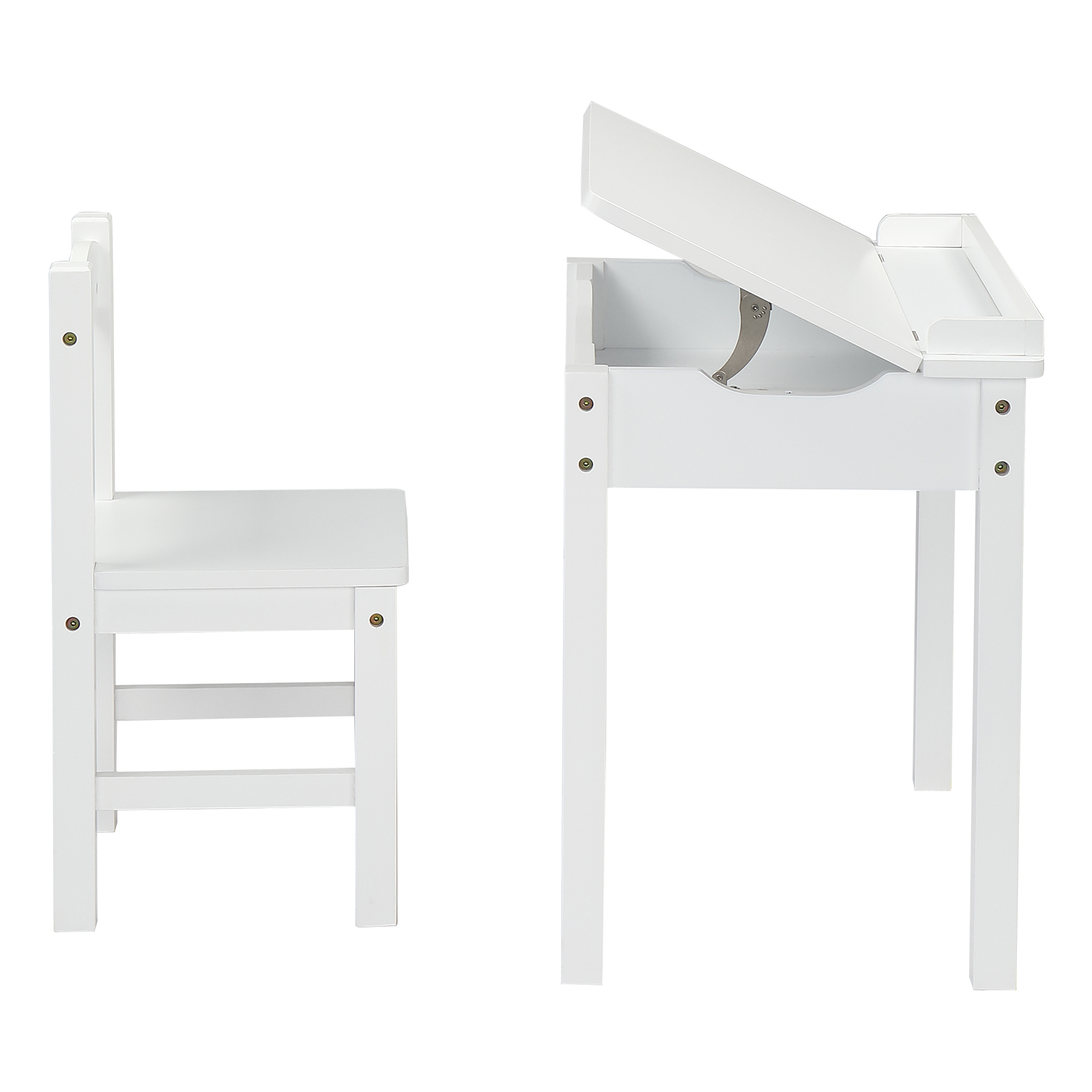 Flip Top Kids Table and Chair Set, White P2-Grade MDF Activity Desk with Storage Compartment, Ergonomic Study Play Set for Bedroom Playroom Age 3+