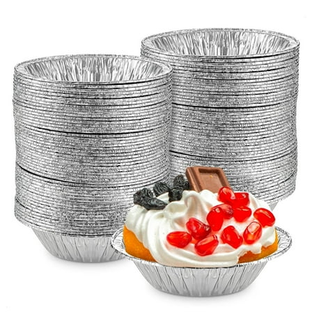 Silver Aluminum Foil Tart Pan - 100Pcs Disposable Mini Pie Tins Round Pan for Cake Pie Tin Foil Pans Tin 2.9 inch