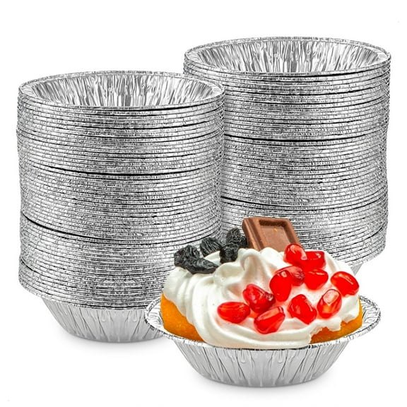 Silver Aluminum Foil Tart Pan - 100Pcs Disposable Mini Pie Tins Round Pan for Cake Pie Tin Foil Pans Tin 2.9 inch