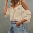 thumbnail image 2 of Plus Size Women's Summer Tank Tops Solid Color Camisole Off Shoulder Short Sleeved V-Neck Pullover Fashionable Top Blouses Tshirts, 2 of 3