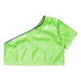 thumbnail image 5 of Yhong Kids Girls Shiny Sparkly One Shoulder Short Sleeve Dance Crop Top Hip Hop Street T-Shirts Fluorescent Green 170, 5 of 7