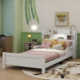 thumbnail image 2 of [Luckynote]Twin Pine Wood Bed with Bookcase Headboard ,LED Motion Sensor Light, Guardrails,White, 2 of 10