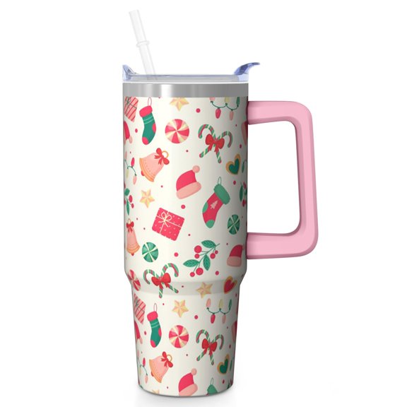 30 oz Classic Christmas Tree Tumbler with Handle and Straw, Stainless Steel Insulated Cup 30 oz, Leak Proof Holiday Mug, Festive Gift