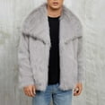 thumbnail image 2 of safuny Men's Fur Cardigan Coat Large Lapel Long Sleeve Jacket Warm Soft Solid Stylish Casual Winter Outerwear Gray L, 2 of 8