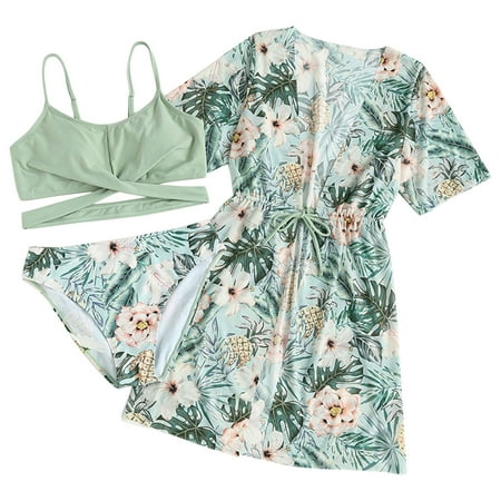 

Toddler Girl s 3 Piece Swimsuits Floral Prints Bikini Bathing Suit Briefs Girls Bikini Coat Swimwear Set