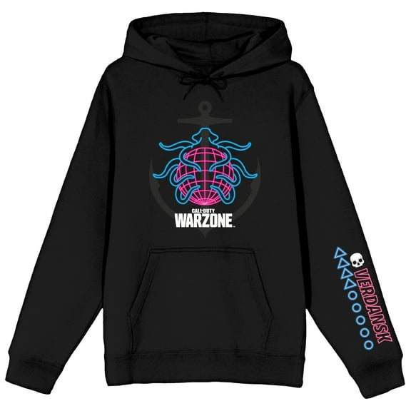 Mens Call of Duty Warzone Verdansk Retro Neon Anchor Black Hooded Sweatshirt-XS
