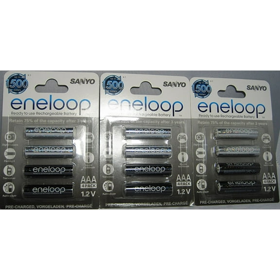 SANYO eneloop AAA Ni MH Pre Charged Rechargeable Batteries X 12 batteries