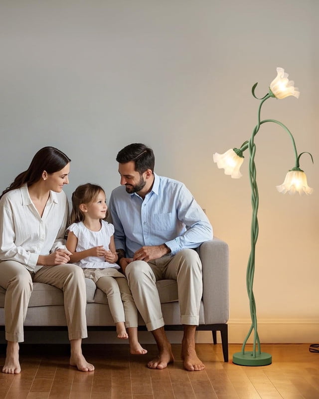 limotech Floral Floor Lamp, Standing Lamp for Bedroom, Flexible Neck,Modern 3-Head Living Room Lamp, 3 Color Temperatures Vintage Lamp for Home Living Room Corner, 60 Watt 15.7*15.7*59 Inch,Green