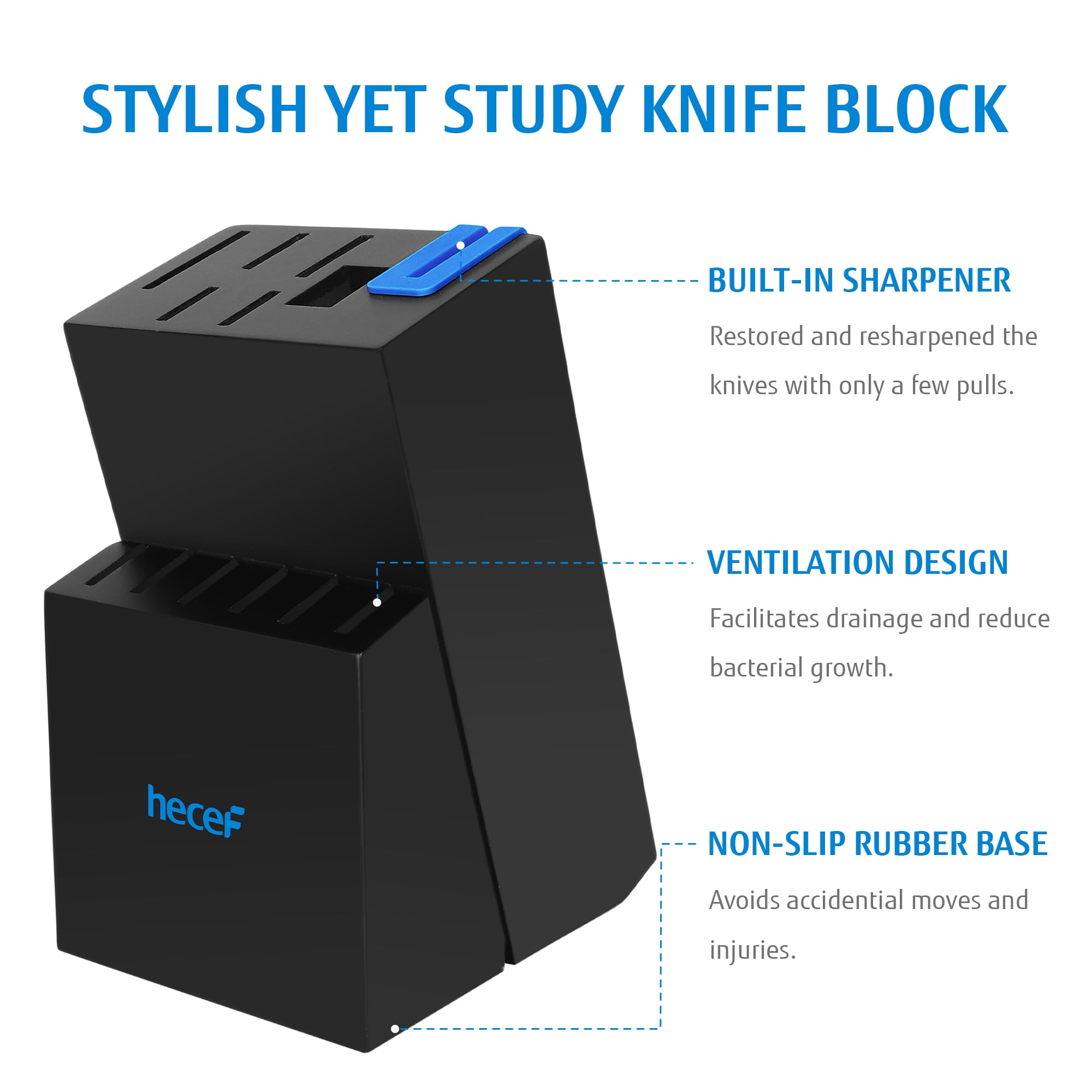 Hecef 13-Piece Knife Set with Block, High Carbon Steel Sharp Chef Knives with Build in Sharpener