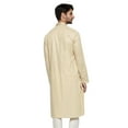thumbnail image 3 of Ethnix Men's Mandarin Collar Pure Cotton Light Beige Hand Embroidered Placket Long Kurta Tunic; Beige; XS, 3 of 5